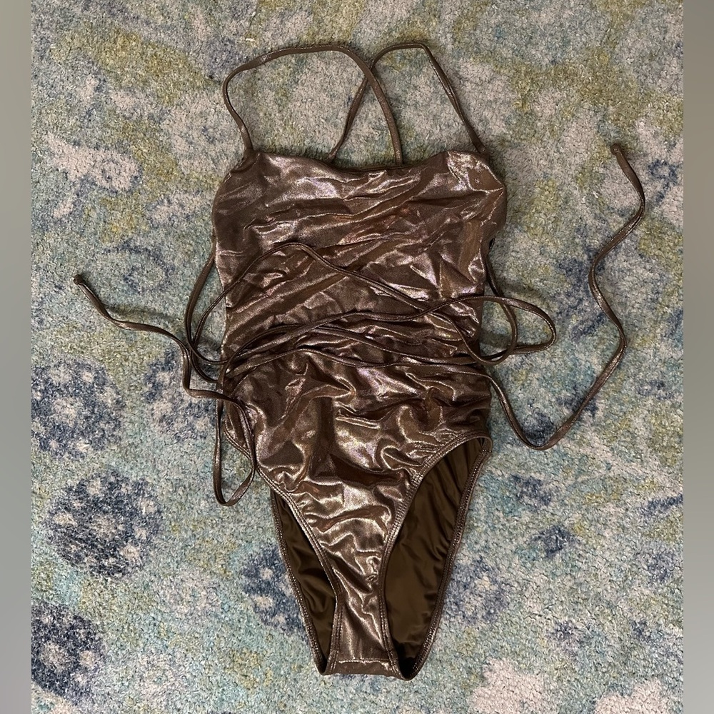 Good American Shimmering Gold One-Piece Swimsuit, Size Small - Picture 2 of 3
